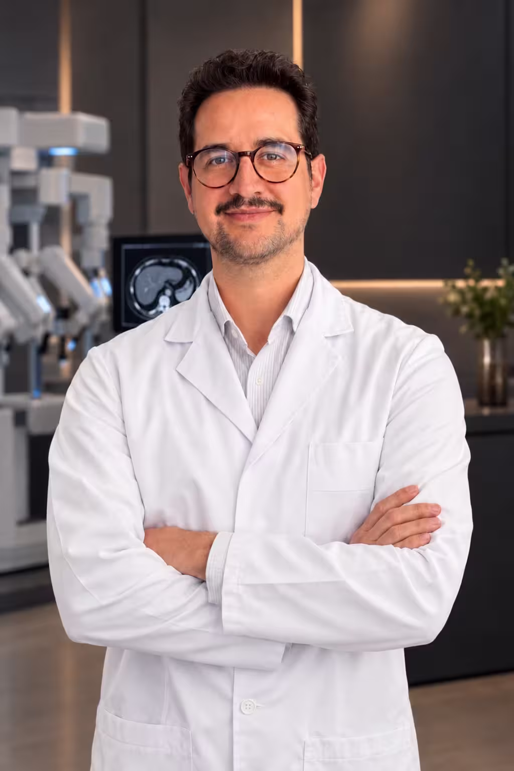 Dr. José David Alvarado em uma sala de cirurgia robótica
